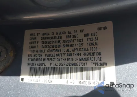 2008 Honda Cr-V Lx from USA, damaged, VIN 3CZRE38398G707317